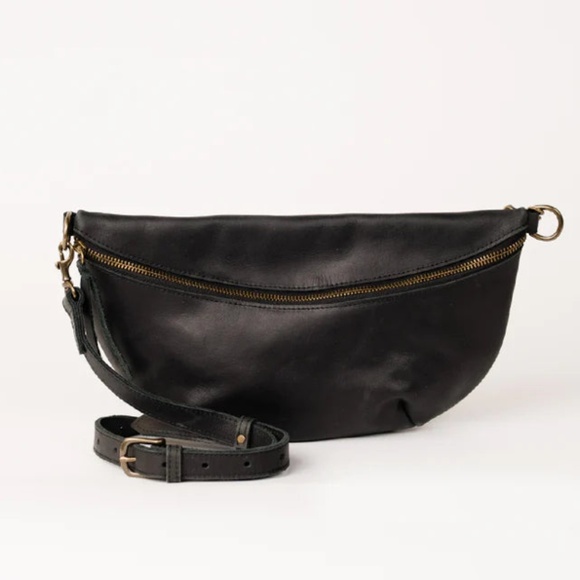 ABLE Berkeley Belt Bag Black Leather Adjustable Strap, Cross Body Fanny Pack - Picture 3 of 13
